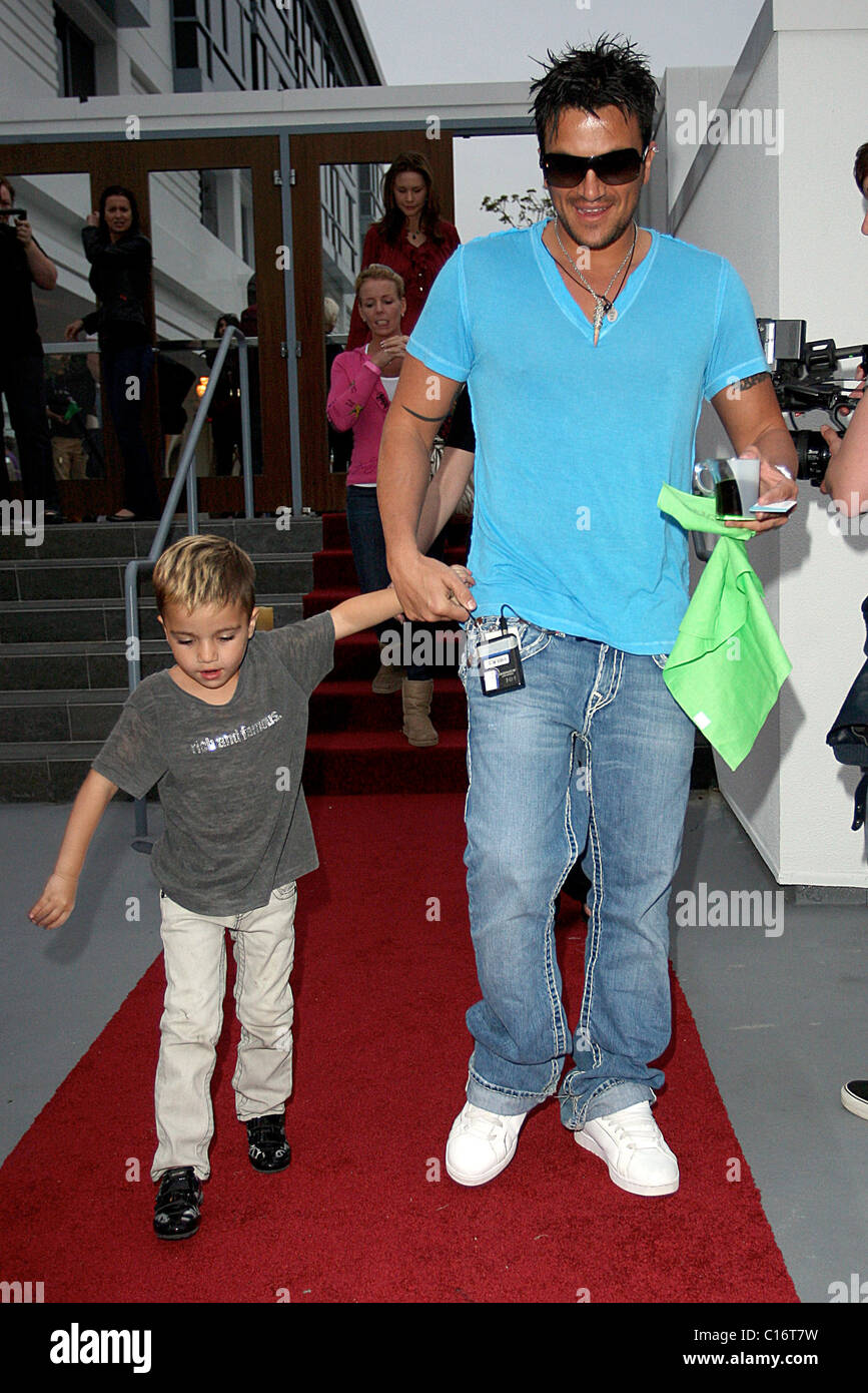 Peter Andre and son Junior leaving the GBK guesting suite at the SLS ...
