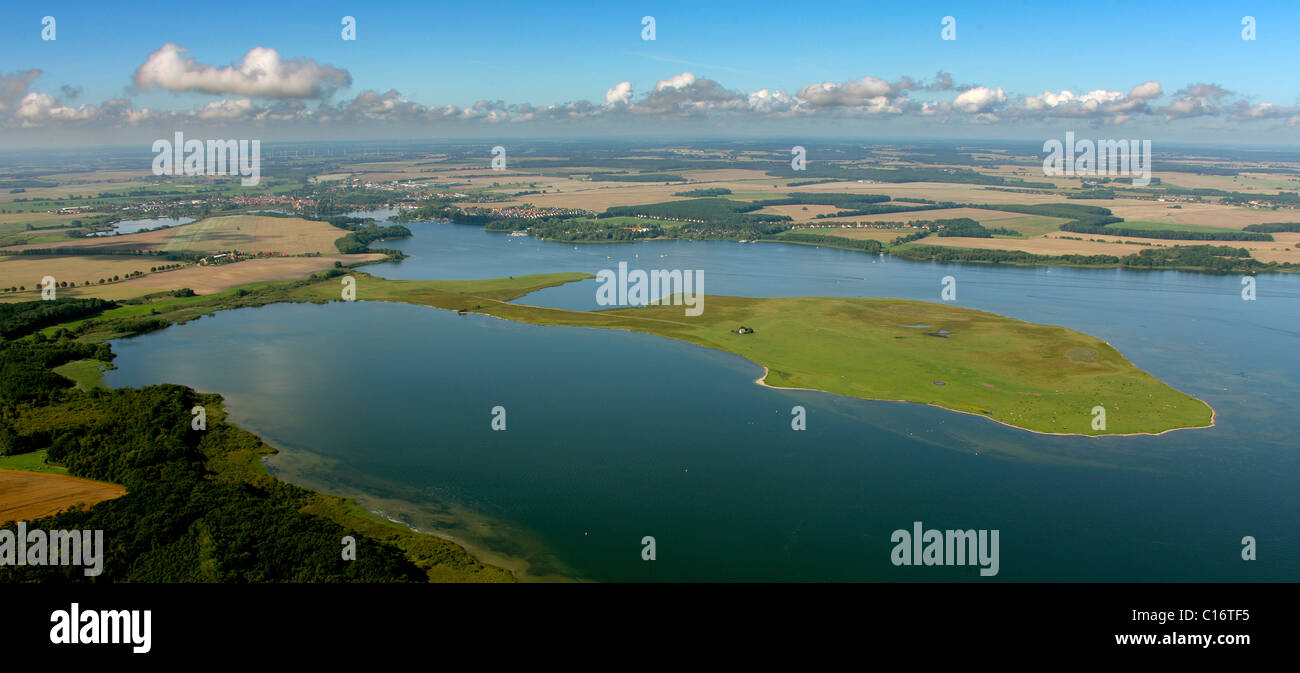 Aerial photograph, Roebel, Mueritz, Lake Mueritz, Mecklenburg-Western Pomerania, Germany, Europe Stock Photo
