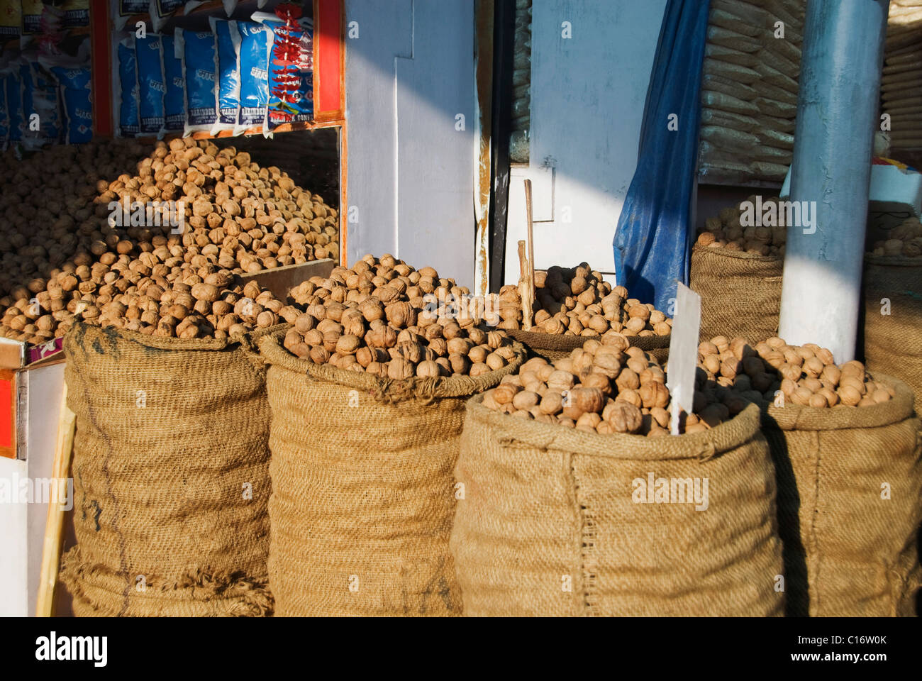 Walnuts at a market stall, Vaishno Devi, Katra, Jammu And Kashmir, India Stock Photo