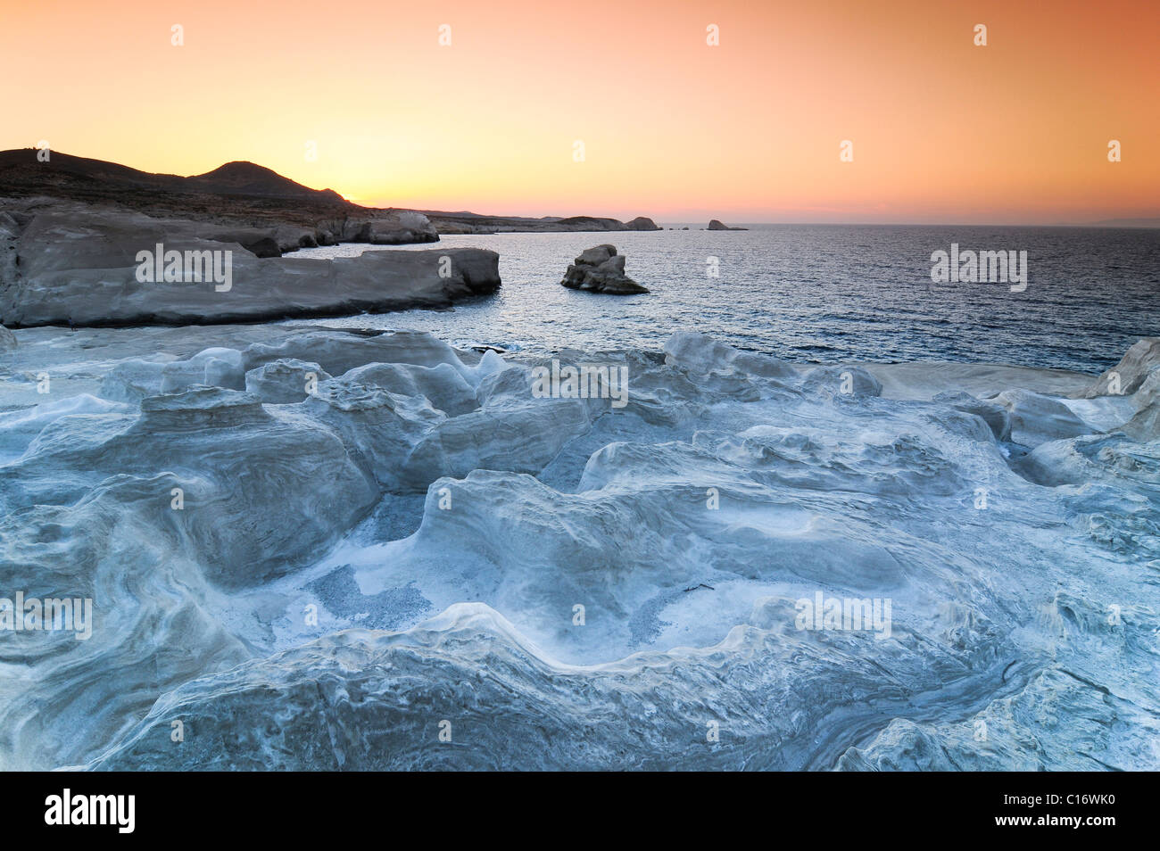 White rock formations at the beach of Sarakiniko on Milos, Cyclades ...