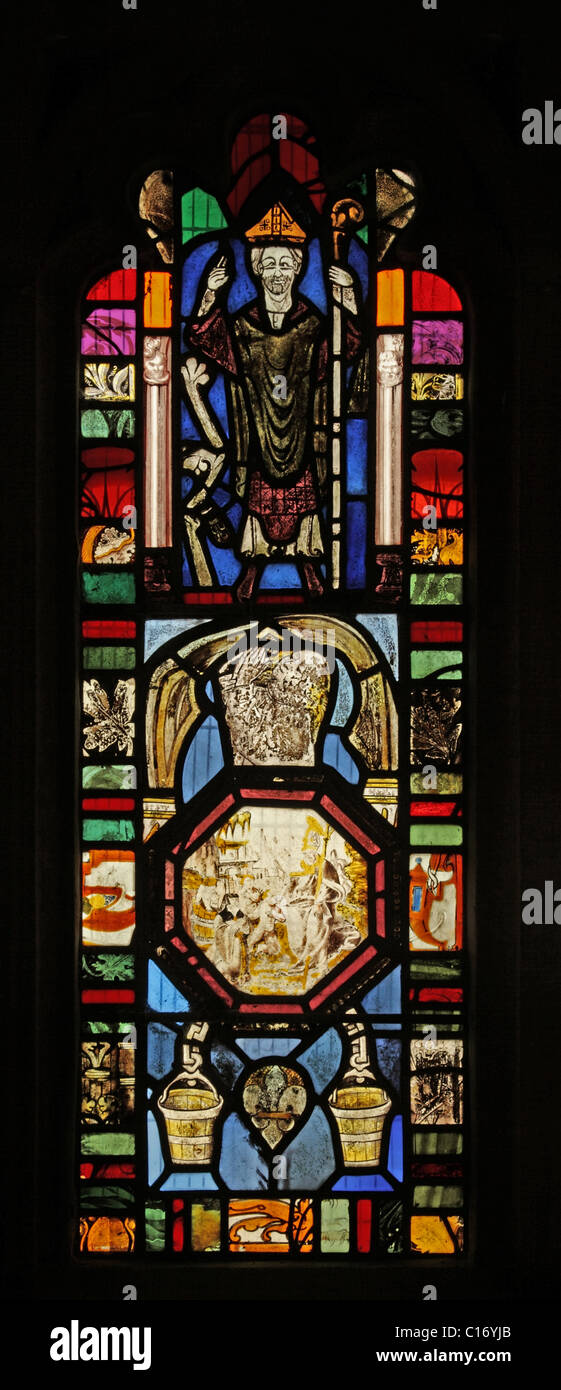 A stained glass window with medieval and 16th century German glass, St Cuthbert's Church