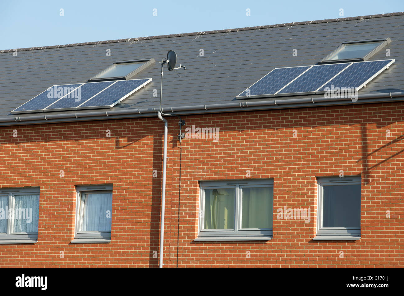 Apartments fitted with solar energy panels, UK Stock Photo Alamy