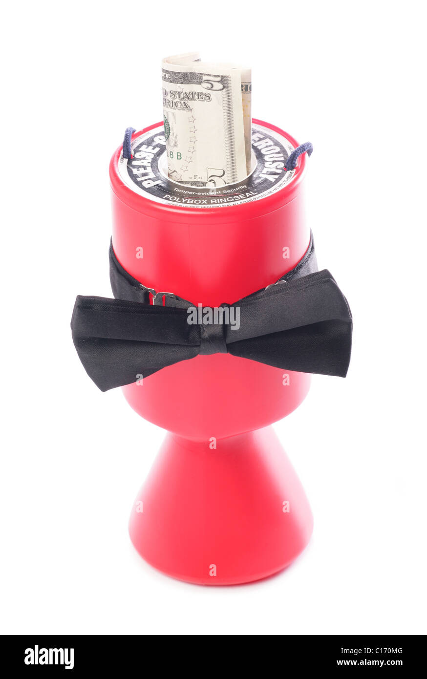 Black bow tie charity donation with five dollars studio cutout Stock Photo  - Alamy