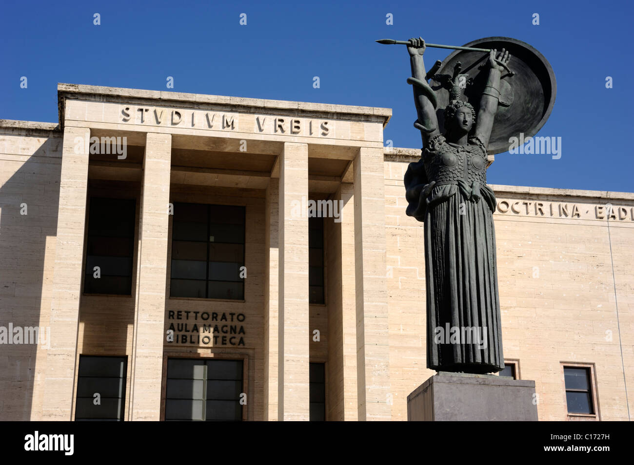 Italy, Rome, La Sapienza University, Minerva statue and Palazzo del Rettorato Stock Photo