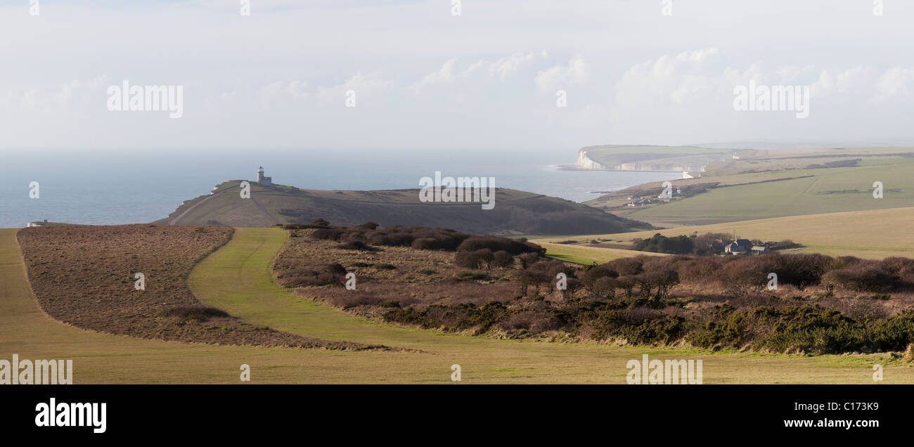 Panoramic view along the Seven Sisters in East Sussex, England, UK Stock Photo