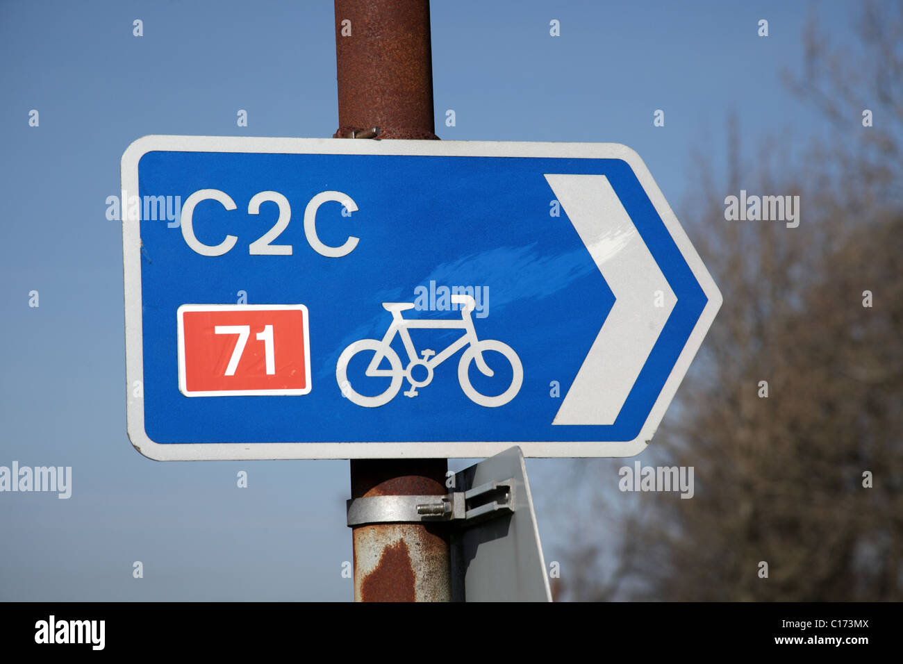 Direction sign on National Cycle Trail 71; Coast to Coast route, Cumbria, England Stock Photo