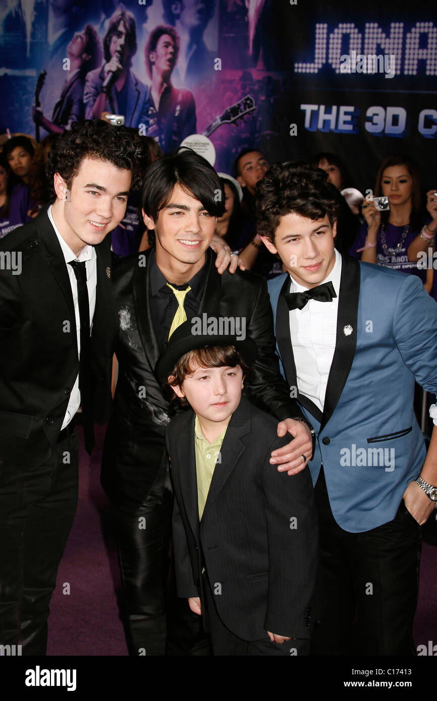 Kevin Jonas, Joe Jonas and Nick Jonas of the 'Jonas Brothers' and little  brother Frankie Jonas Los Angeles Premiere of 'Jonas Stock Photo - Alamy