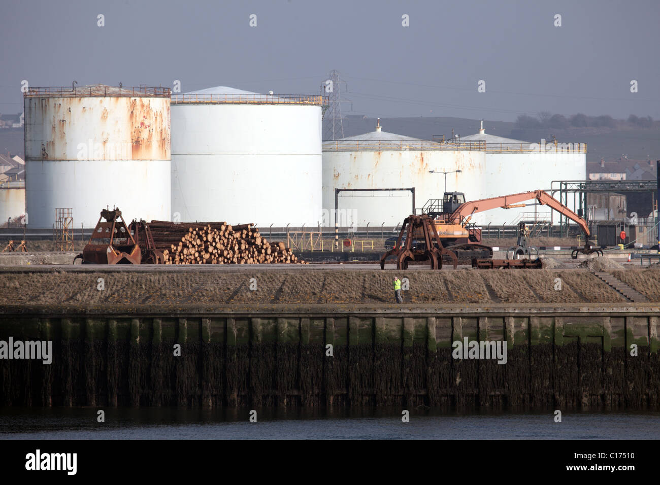 Oil storage tanks, Workington Docks, Cumbria Stock Photo