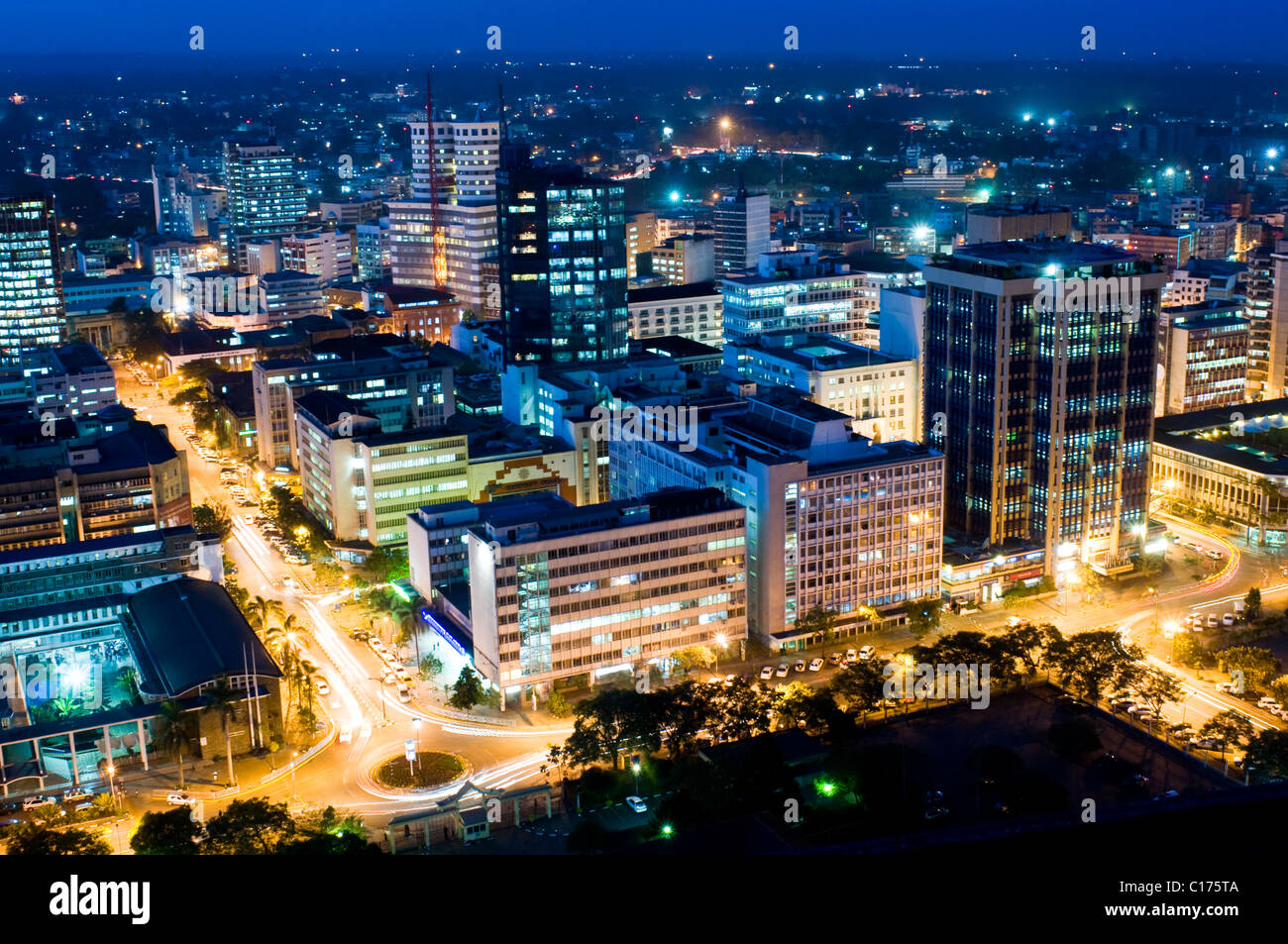 Aerial view of city at night looking northeast nairobi ...