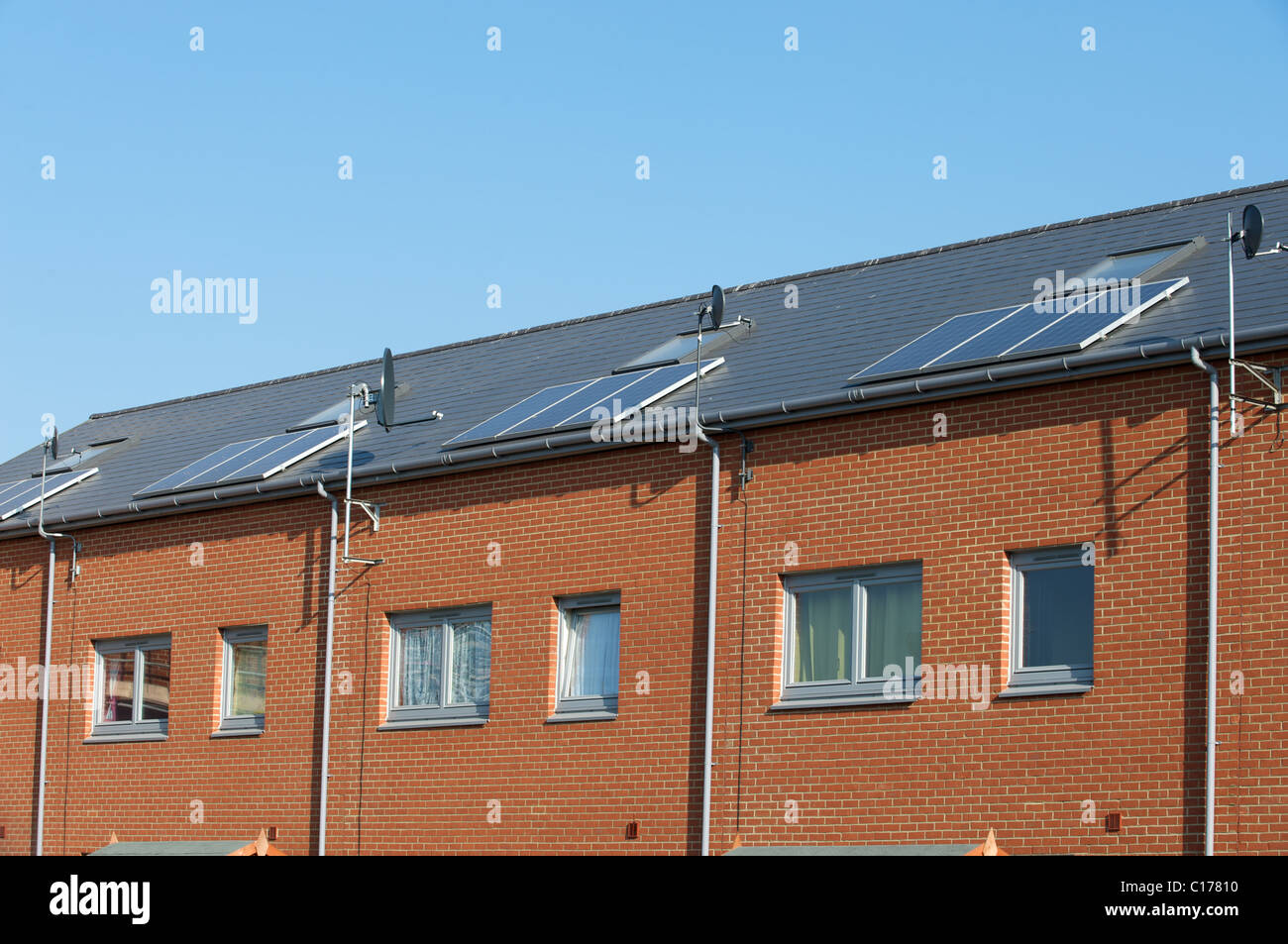 Apartments fitted with solar energy panels, UK Stock Photo Alamy