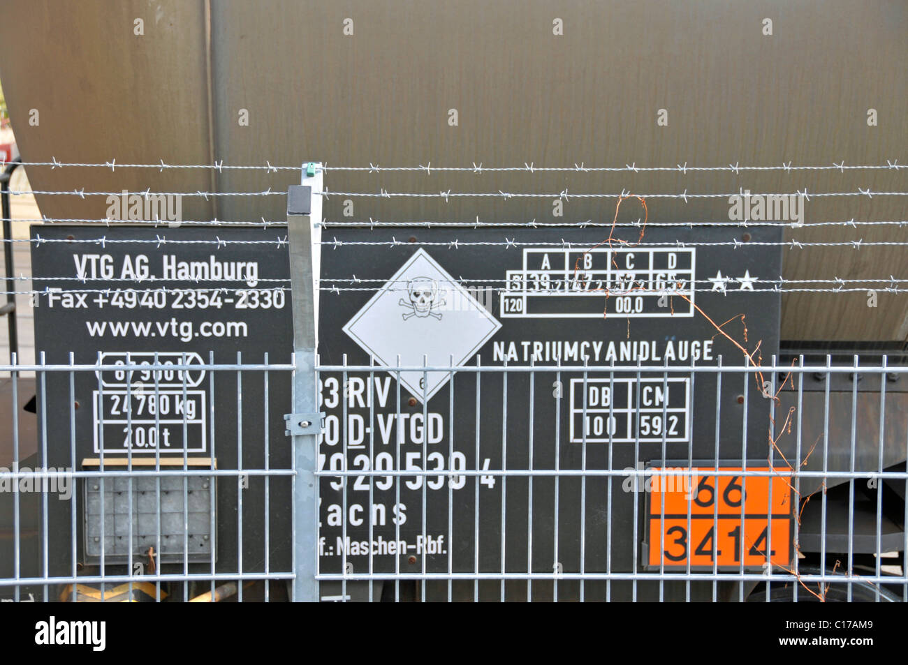 Danger sign on toxic transporter of sodium cyanide, Chemical Plant Evonik Degussa, Wesseling, North Rhine-Westphalia Stock Photo