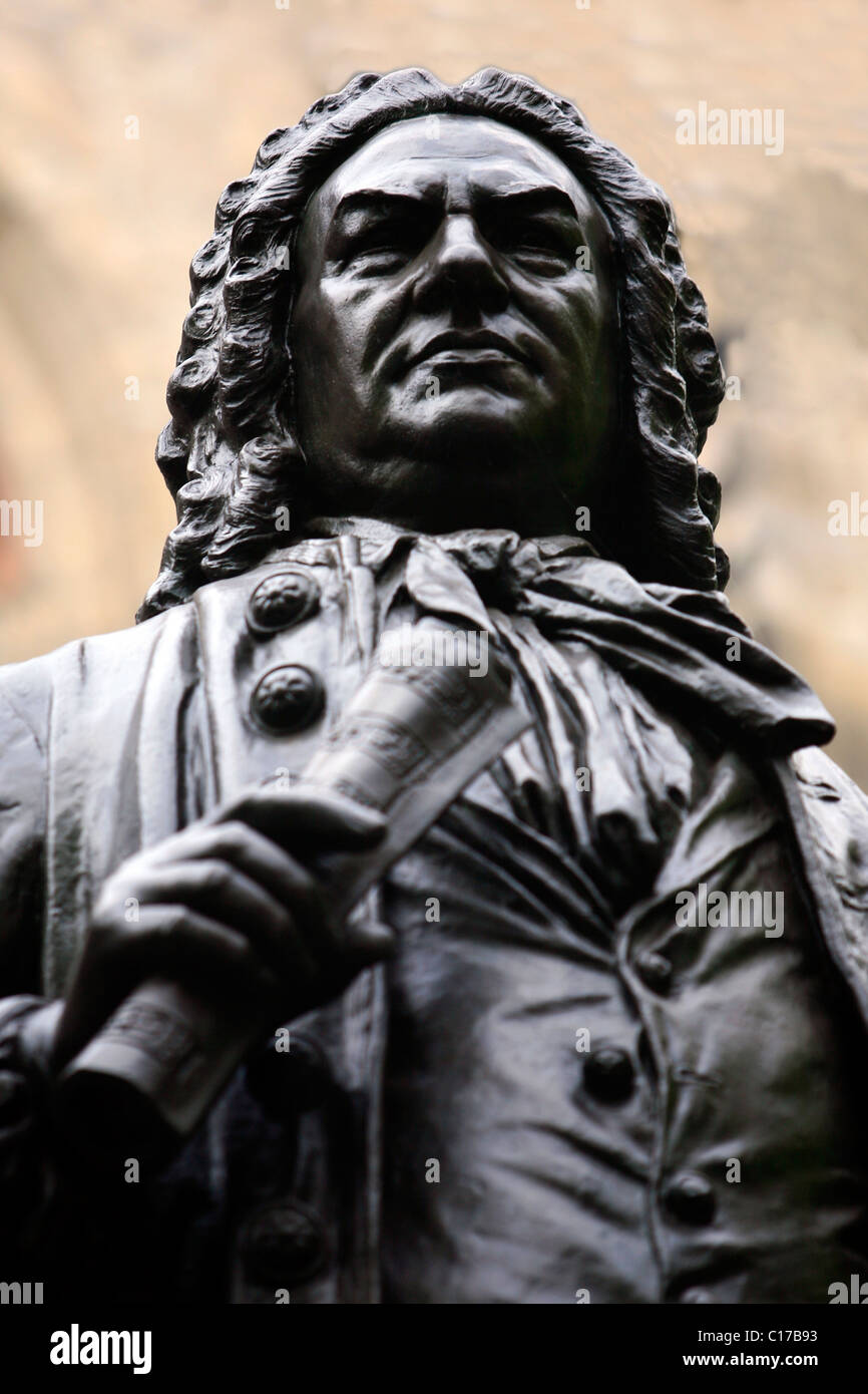 Memorial to Johann-Sebastian-Bach in front of the Thomaskirche Church, Leipzig, Saxony, Germany, Europe Stock Photo