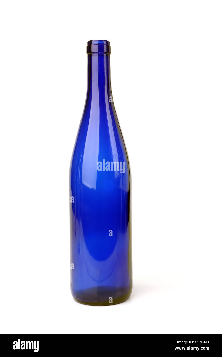 Dark blue glass bottle over white background Stock Photo Alamy