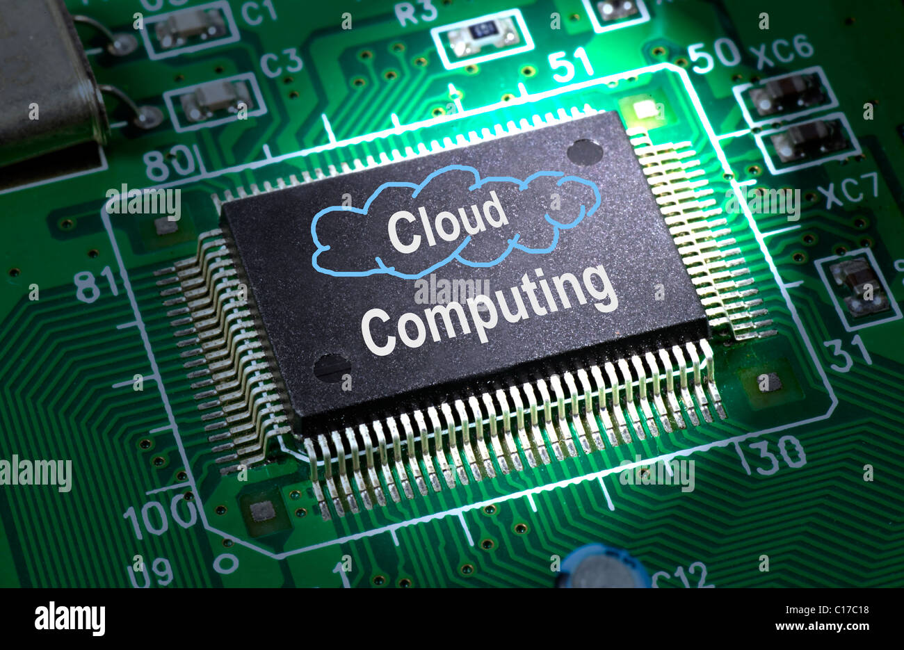 Cloud computing with chip in the computer Stock Photo