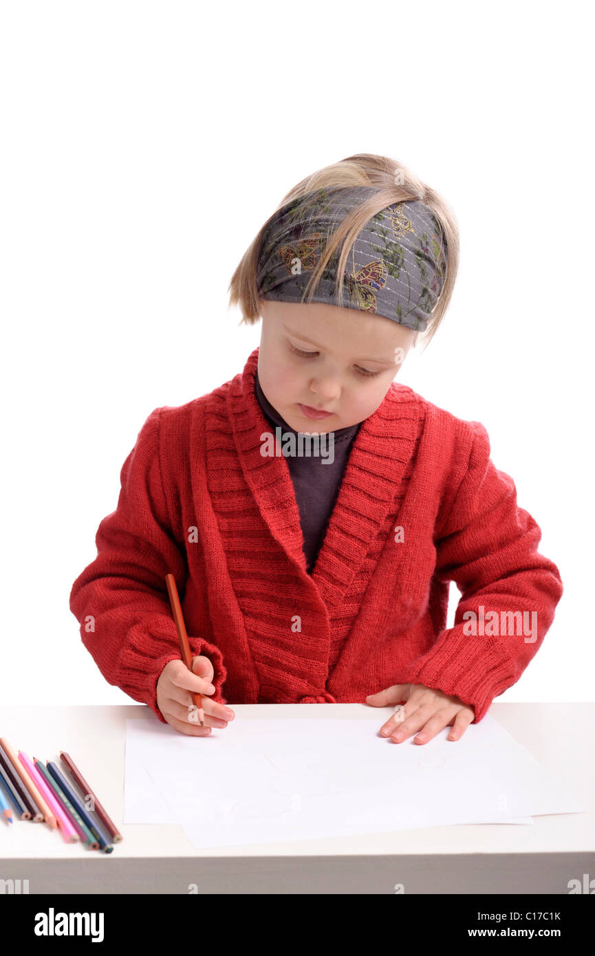 little girl drawing with pencils Stock Photo - Alamy