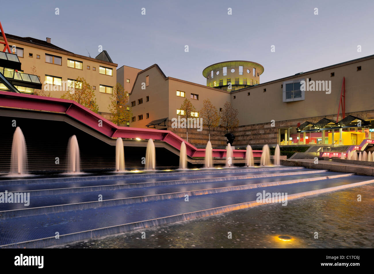 State Gallery Stuttgart at dusk, Stuttgart, Baden-Wuerttemberg, Germany ...
