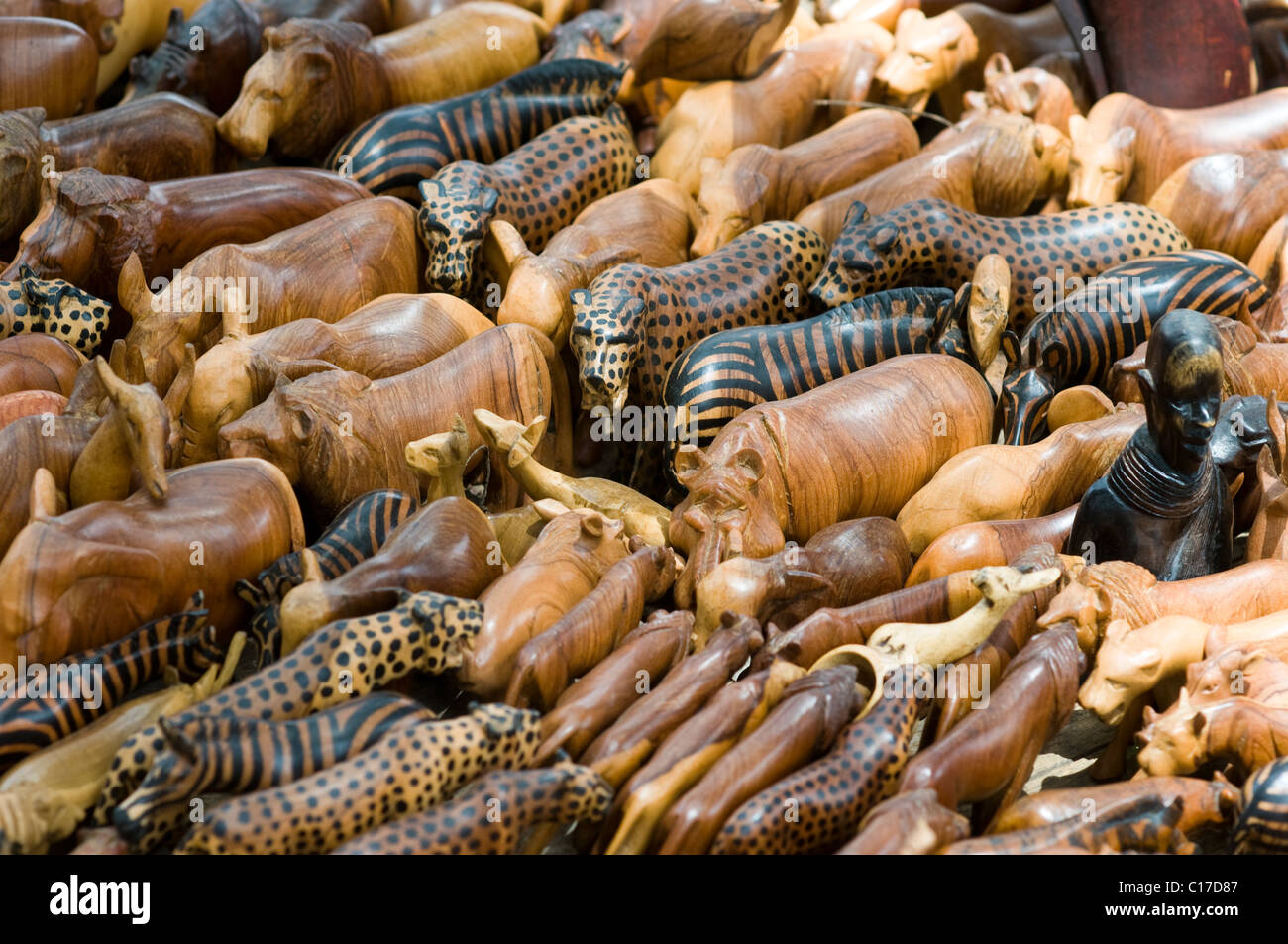 carved wooden animal figures, craft market, Nakuru Kenya Stock Photo - Alamy