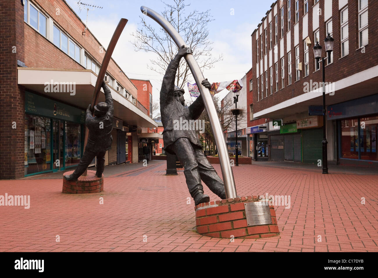 Lord Street, Wrexham, North Wales, UK. The Arc (Y Bwa) metal figures