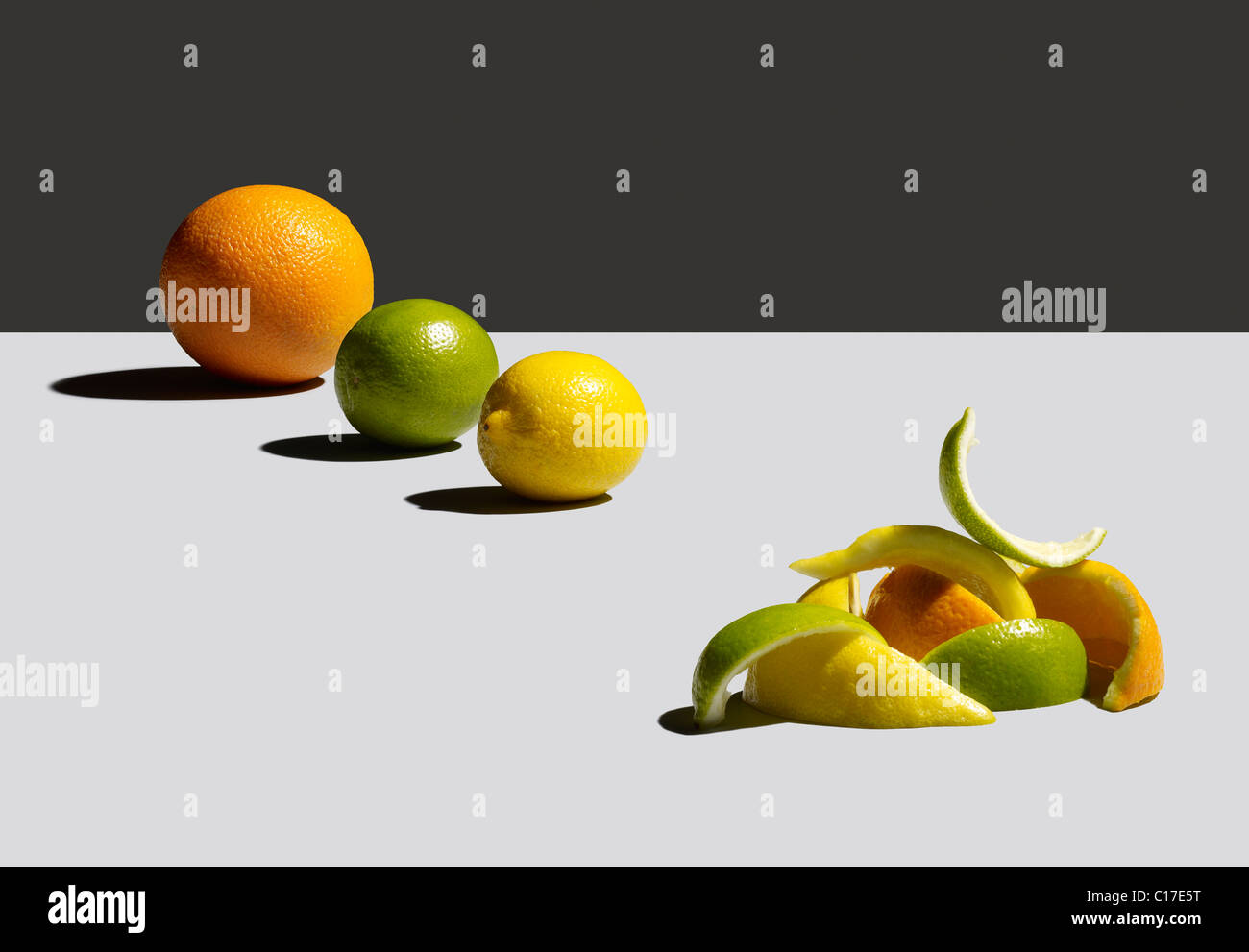 Citrus fruit and used peel Stock Photo