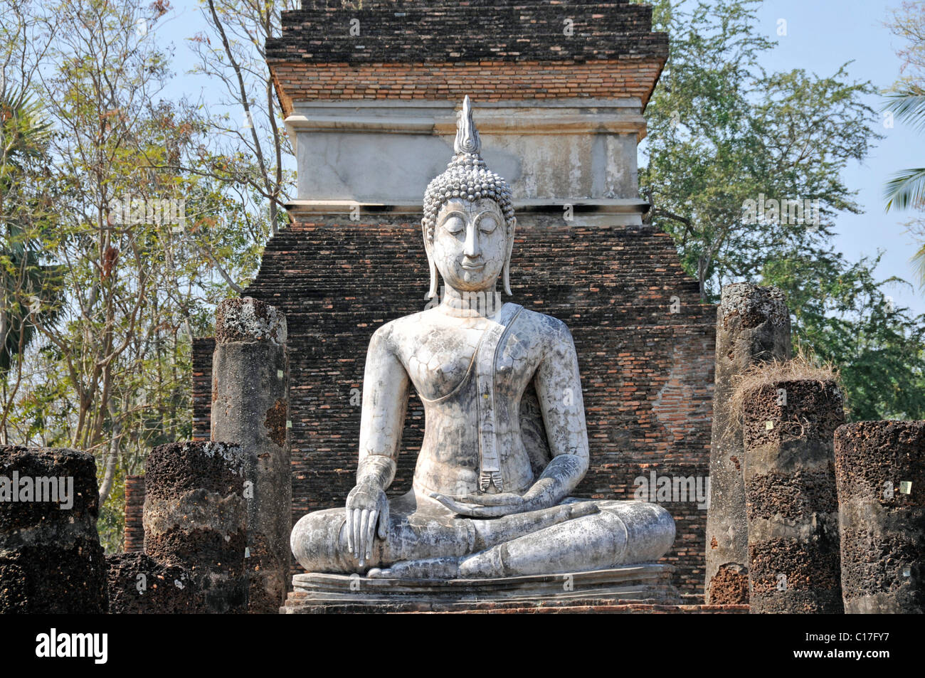 Buddha statue, Bhumispara-mudra, Buddha Gautama at the moment of enlightenment, Wat Traphang Ngoen, Sukhothai Historical Park Stock Photo