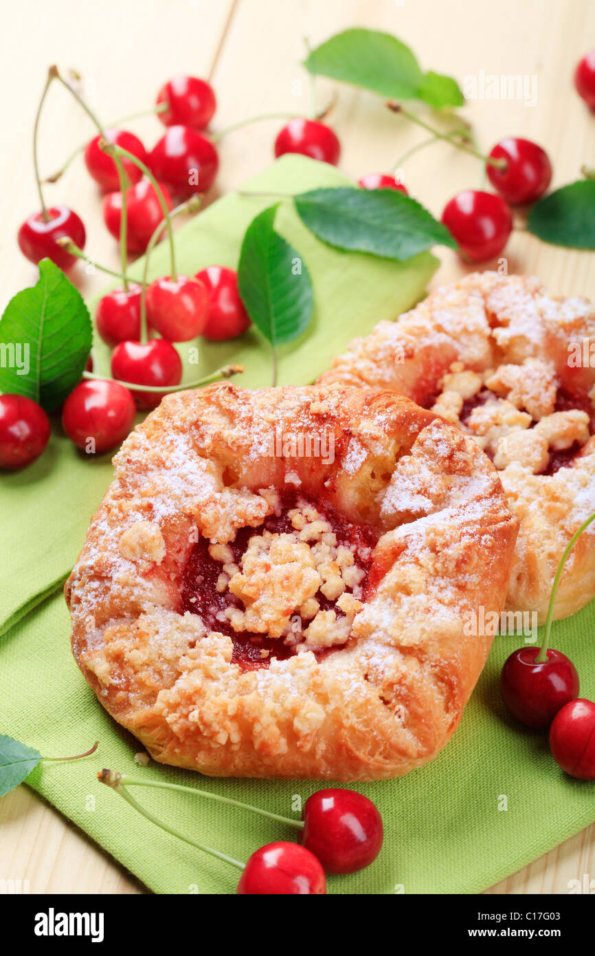Danish pastry with fresh cherries Stock Photo Alamy