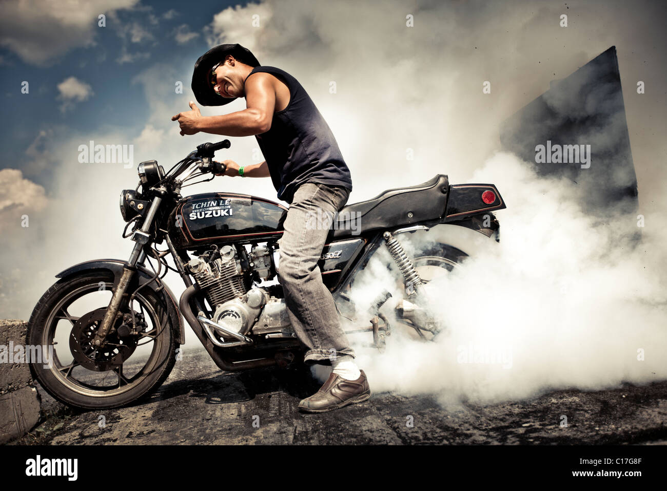 Motorcycle bike burnout festival, St-Cyprien Stock Photo - Alamy