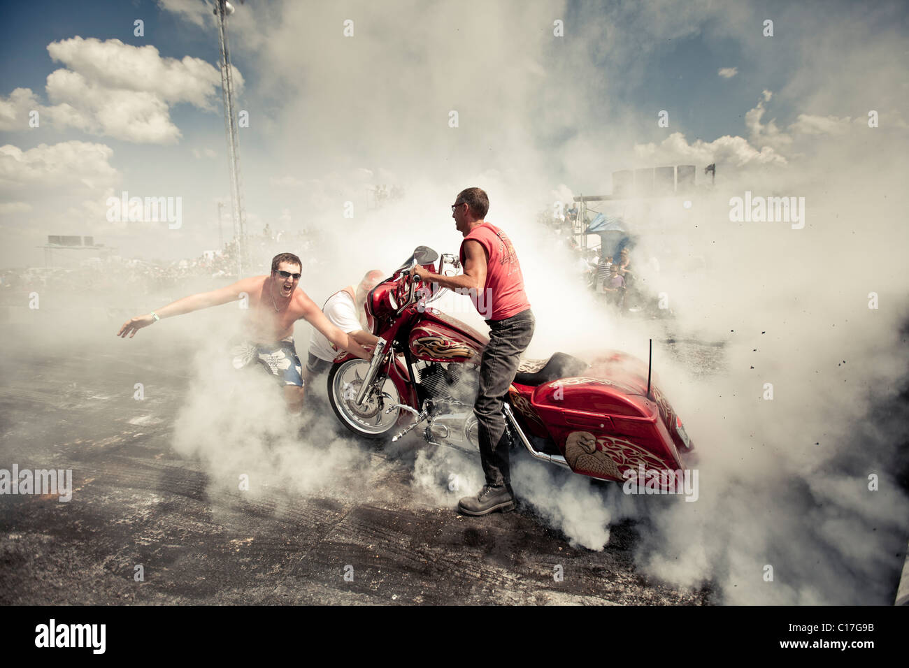 Motorcycle bike burnout festival, St-Cyprien Stock Photo