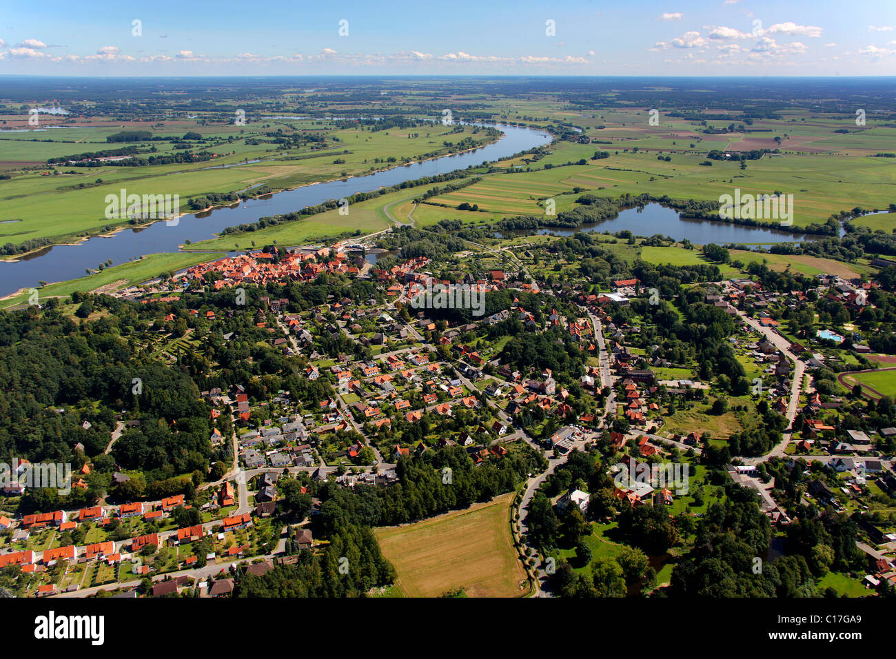 Areal view, Hitzacker, Elbe River, Lower Saxony, Germany, Europe Stock Photo