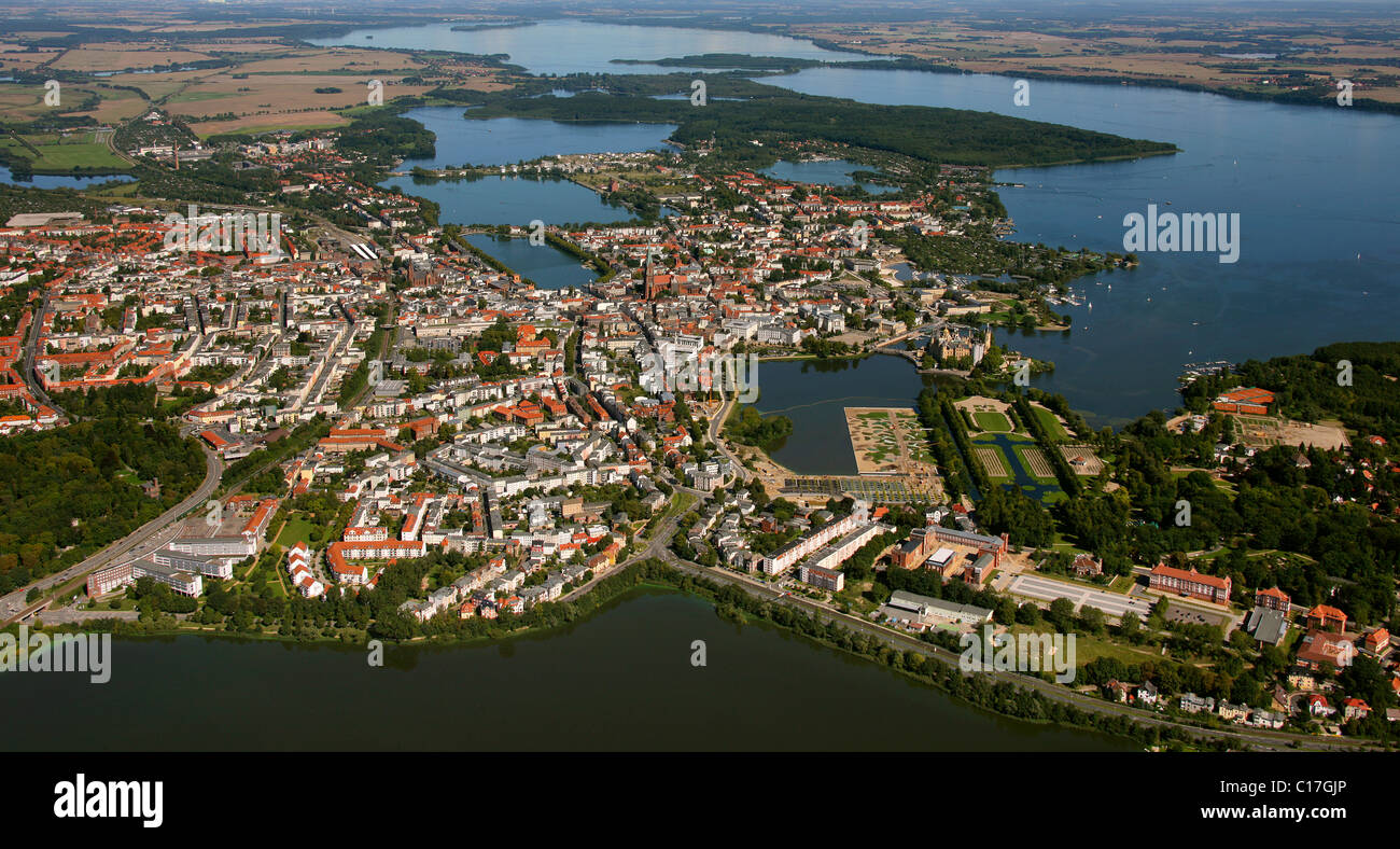 Aerial view, Schwerin, Lake Schwerin, Fauler Lake, Ostorfer Lake, Ziegelsee Lake, Mecklenburg lake district Stock Photo