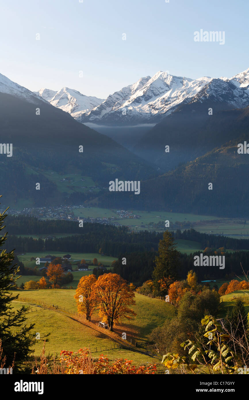 View from Passthurn over Hollersbach im Pinzgau of Hohe Tauern Mountains with Venedigergruppe, mountain range, , Austria, Europe Stock Photo