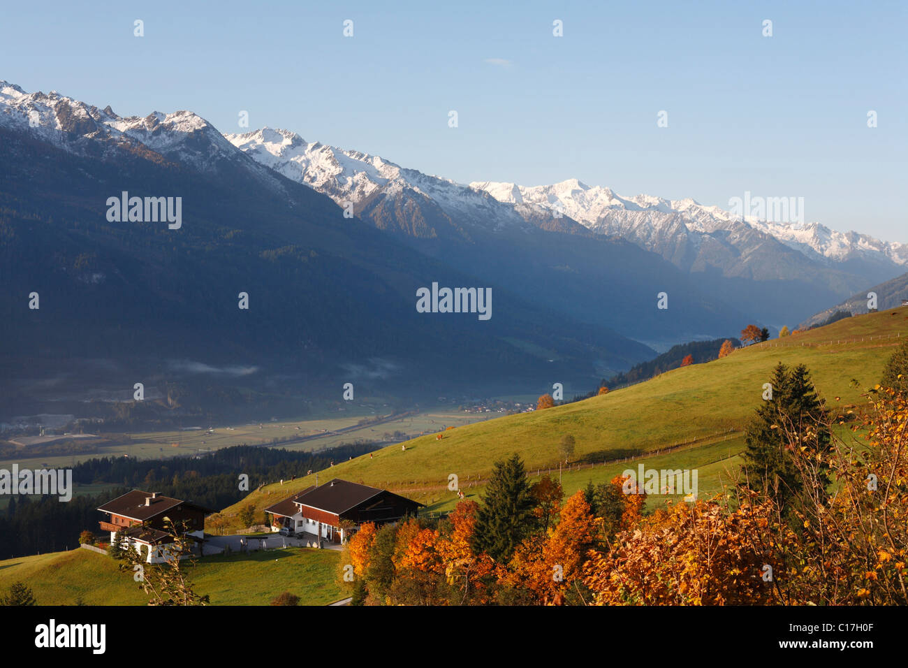 View from Passthurn over Pinzgau of Hohe Tauern Mountains, Salzburg, Austria, Europe Stock Photo