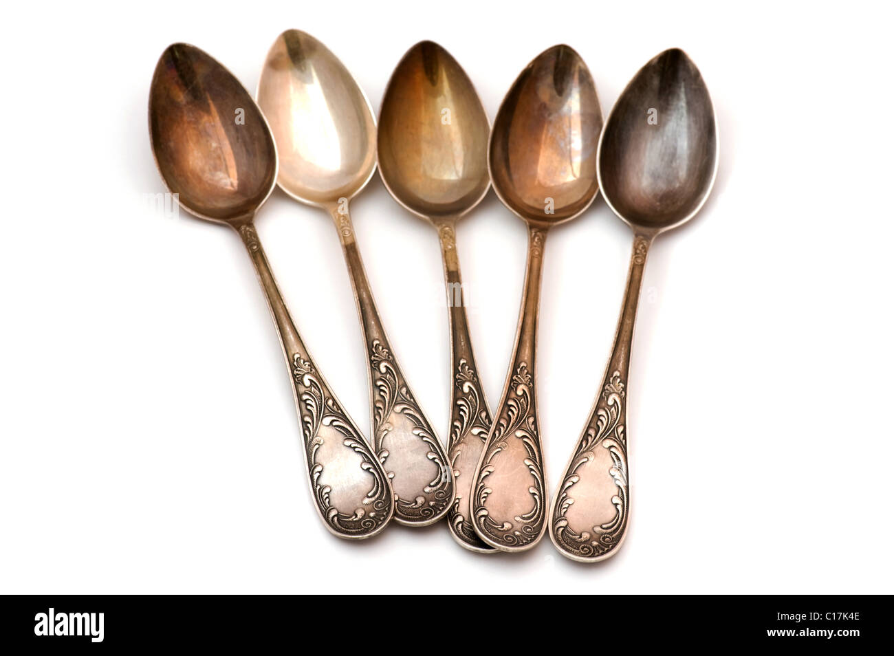 object on white - vintage silver spoon Stock Photo