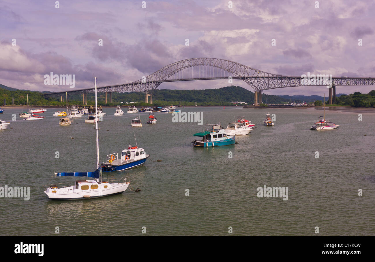 PANAMA - Bridge of the Americas at the Pacific entrance to the Panama Canal. Stock Photo