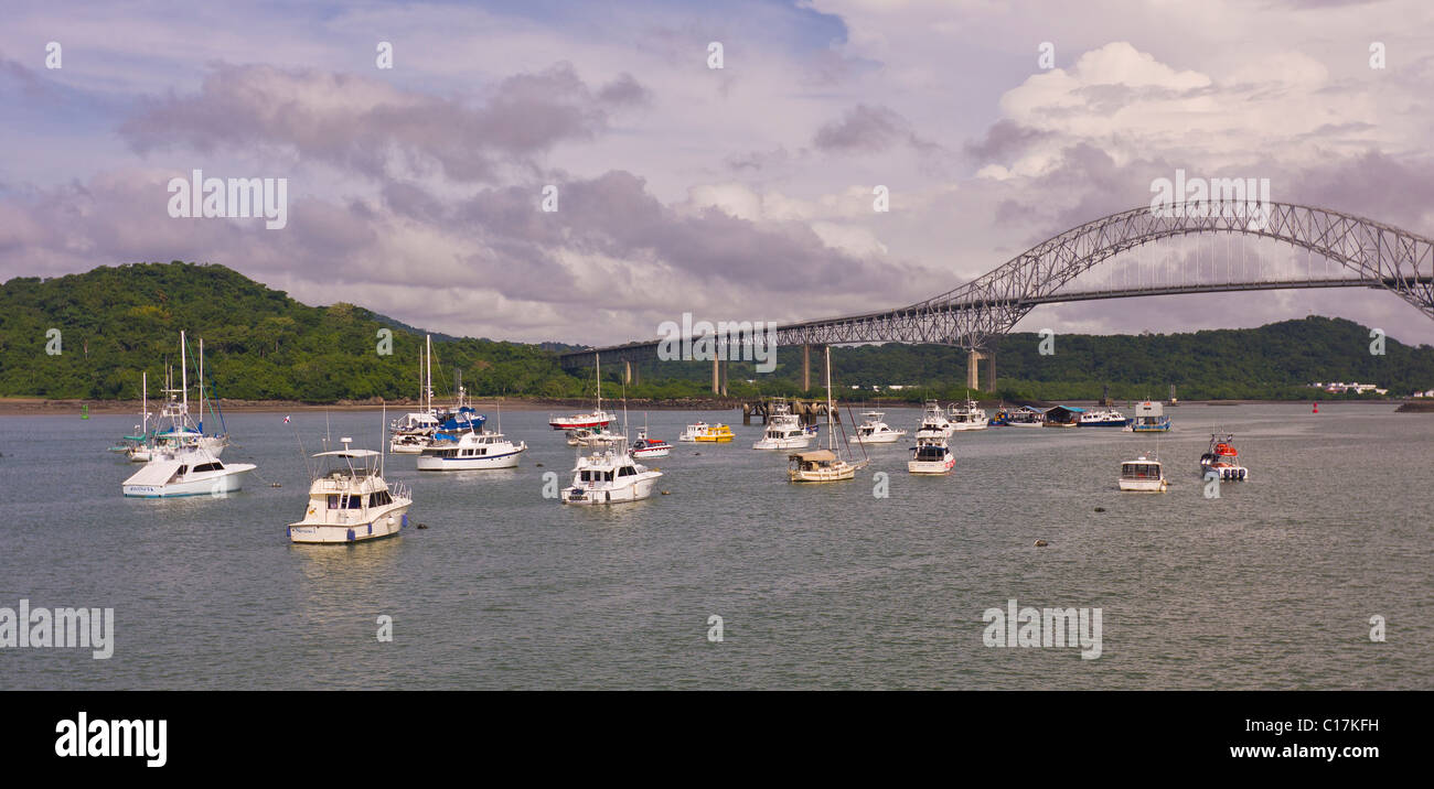 PANAMA - Bridge of the Americas at the Pacific entrance to the Panama Canal. Stock Photo