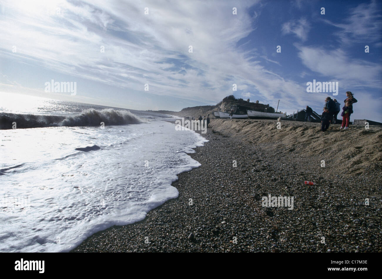 Dunwich beach,Suffolk,Britain. Coastal erosion showing damage done to