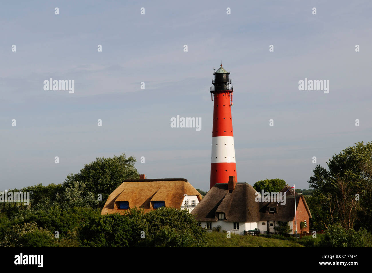Lighthouse of Pellworm island, boardinghouse Leuchtfeuer, North Frisia, North Sea, Schleswig-Holstein, Germany, Europe Stock Photo