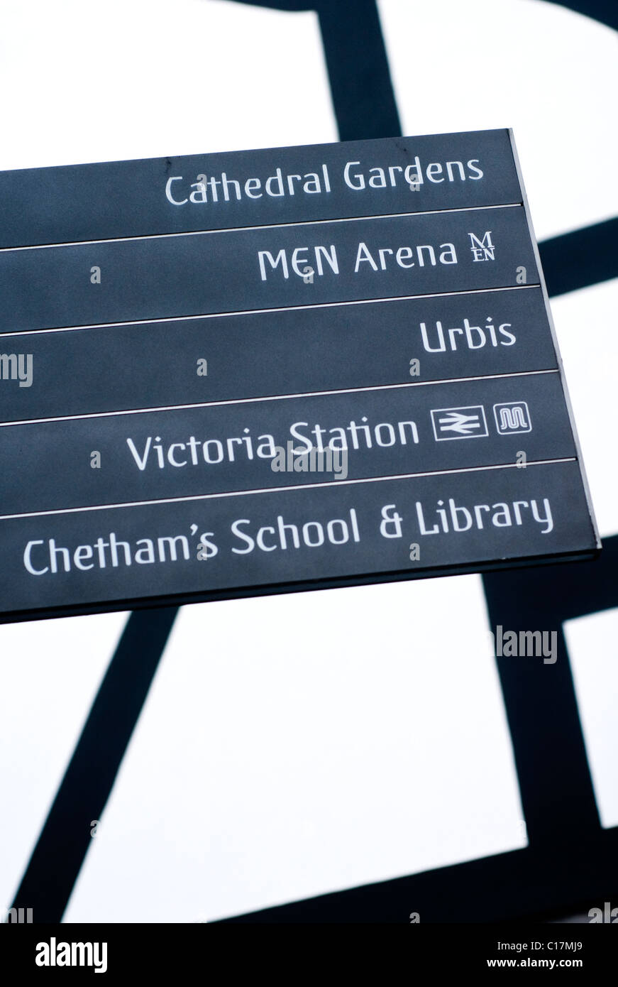 Signs for pedestrians in Manchester city center in England Stock Photo