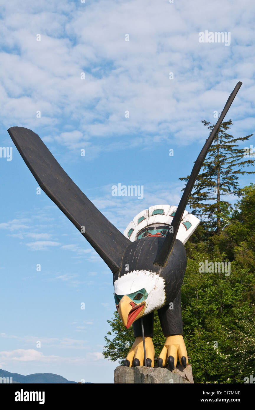Ketchikan, Alaska. Bald eagle totem near cruise terminal Ketchikan
