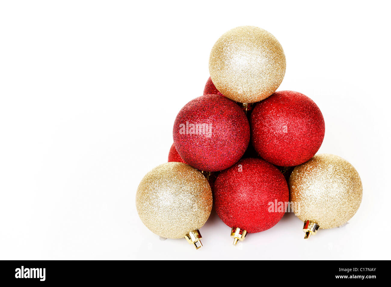 Gold and red Christmas tree ornaments Stock Photo - Alamy