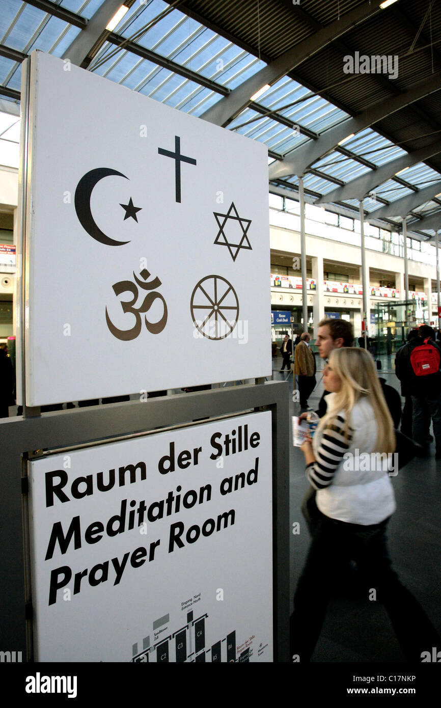 Sign for a meditation and prayer room, in the Messe Munich fairgrounds, Munich, Bavaria, Germany, Europe Stock Photo
