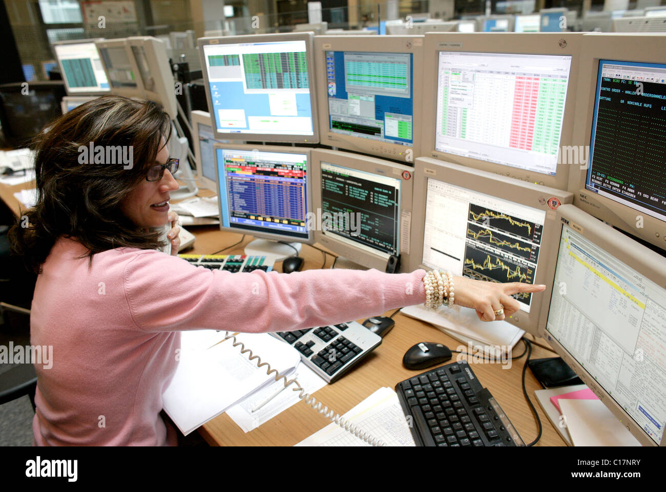 Share trader on the trading floor or pit of the Boerse Stuttgart AG stock exchange in Stock Photo