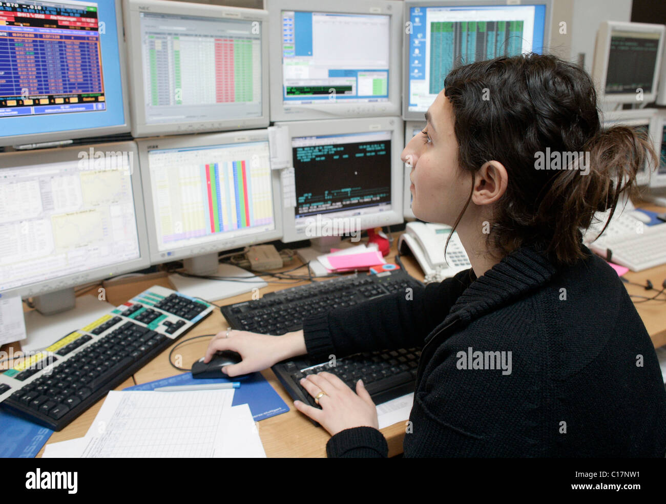 Stock broker on the trading floor of Stuttgart's stock exchange, Boerse Stuttgart AG, Baden-Wuerttemberg, Germany, Europe Stock Photo