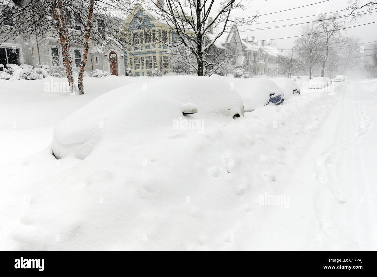 2011 January blizzard in New Haven, which saw record snowfall for the month of January. Stock Photo