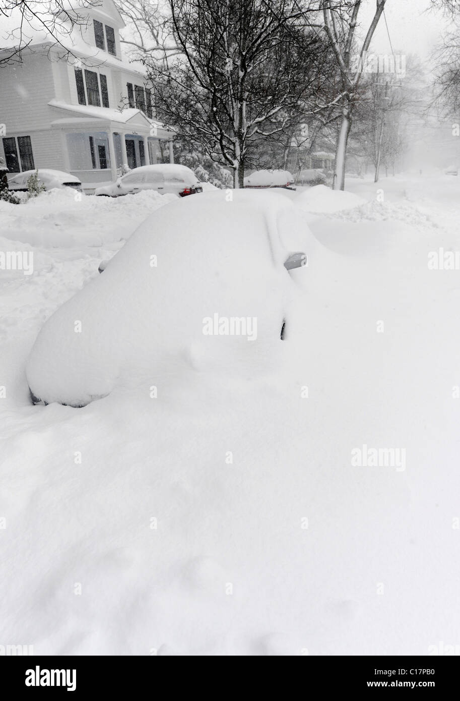 2011 January blizzard in New Haven, which saw record snowfall for the month of January. Stock Photo