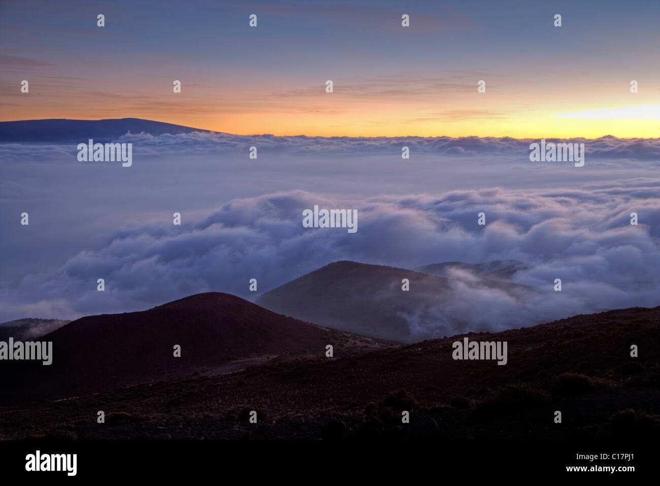 Sunset on Mauna Kea Volcano on Big Island, Hawaii, USA Stock Photo
