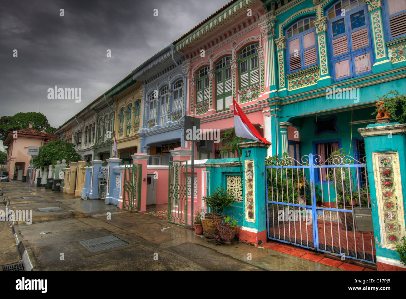 Historic Colorful Peranakan Terrace House in Singapore 3 Stock Photo