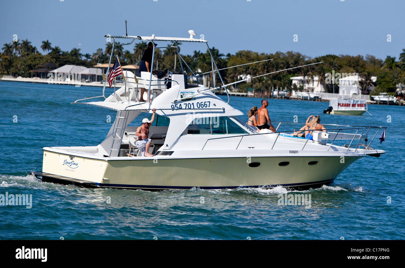 People enjoying leisure time on a boat, Miami, Florida, USA, North America. Stock Photo