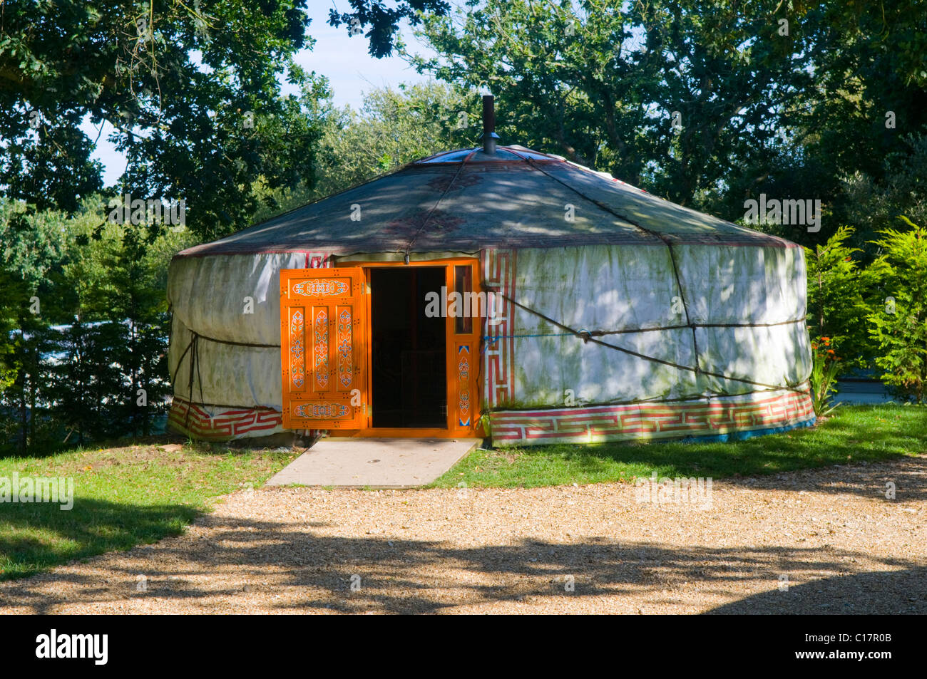 Traditional Mongolian Yurt on a a Campsite in Swanage Stock Photo