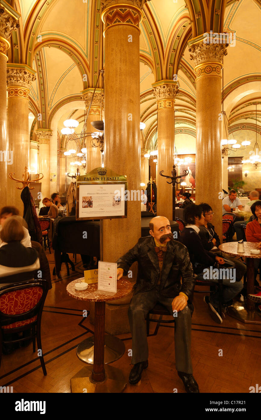 Café Central in Palais Ferstel with life-size figure of Peter Altenberg, Vienna, Austria, Europe Stock Photo