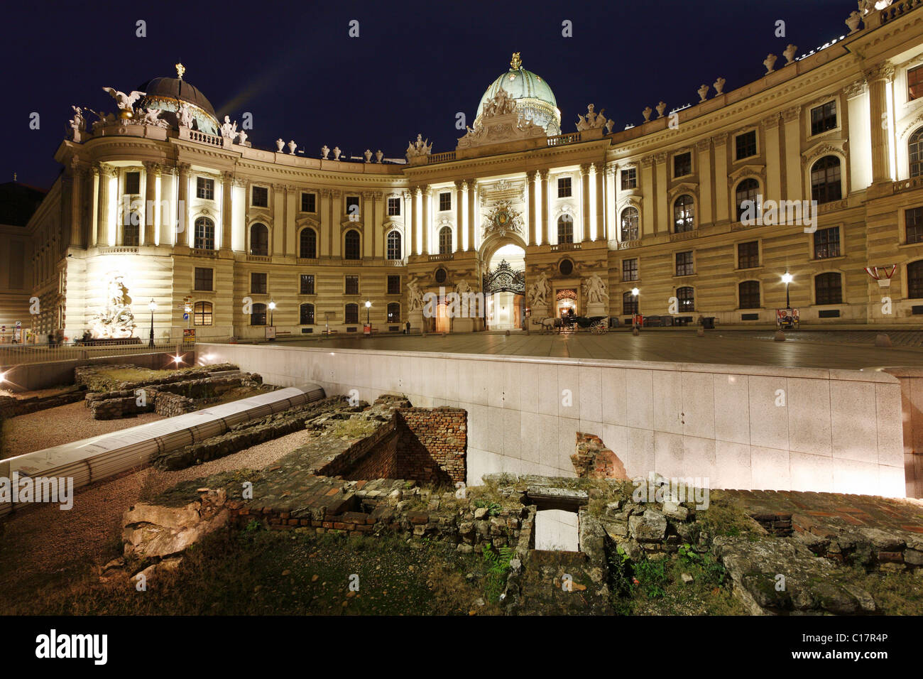 Archaeological excavations on Michaelerplatz, Michaeler tract of Hofburg Imperial Palace, Alte Hofburg, Vienna, Austria, Europe Stock Photo